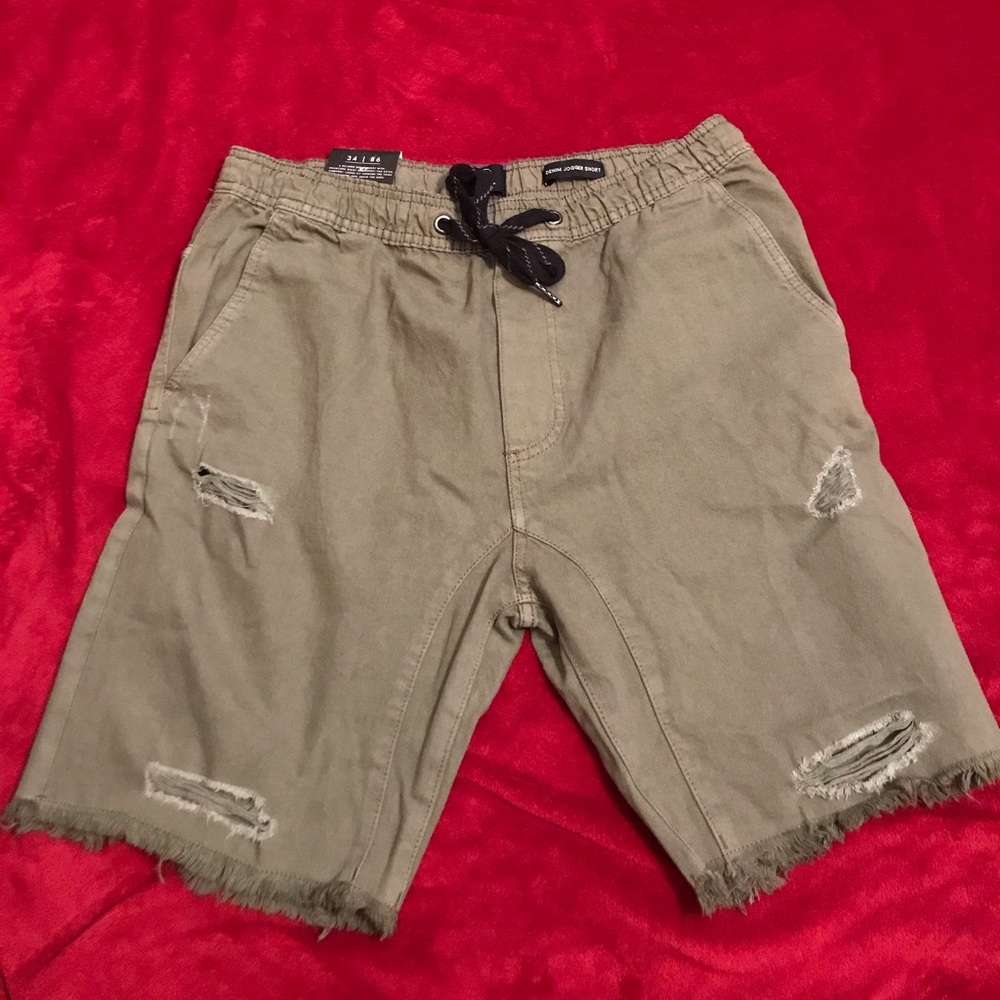 Olive Green Ripped Jean Shorts